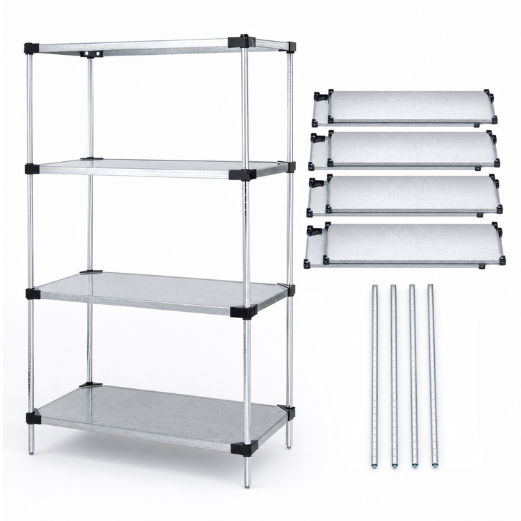 Product image #3 for Quantum Solid Shelving Starter Kit with 4 Solid Shelves, Stationary Commercial Storage Rack, 54 Inch Wide x 12 Inch Deep x 86 Inch High