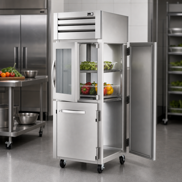 Product image #3 for True SPEC SERIES One-Section Pass-Thru Reach-In Refrigerator with Half Glass and Half Stainless Steel Front Doors and Stainless Rear Door
