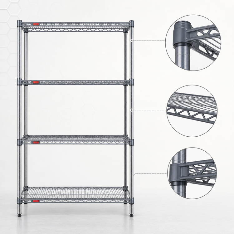 Product image #3 for Eagle Valu-Master 4-Tier Wire Shelving Starter Unit, 48 x 21 x 63 Inches, Pewter Gray Epoxy