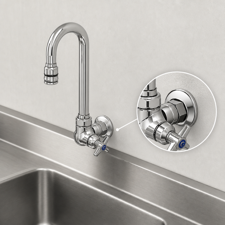 Product image #3 for T&S Brass Single Pantry Wall-Mount Faucet with Swivel Gooseneck and 4-Arm Handle