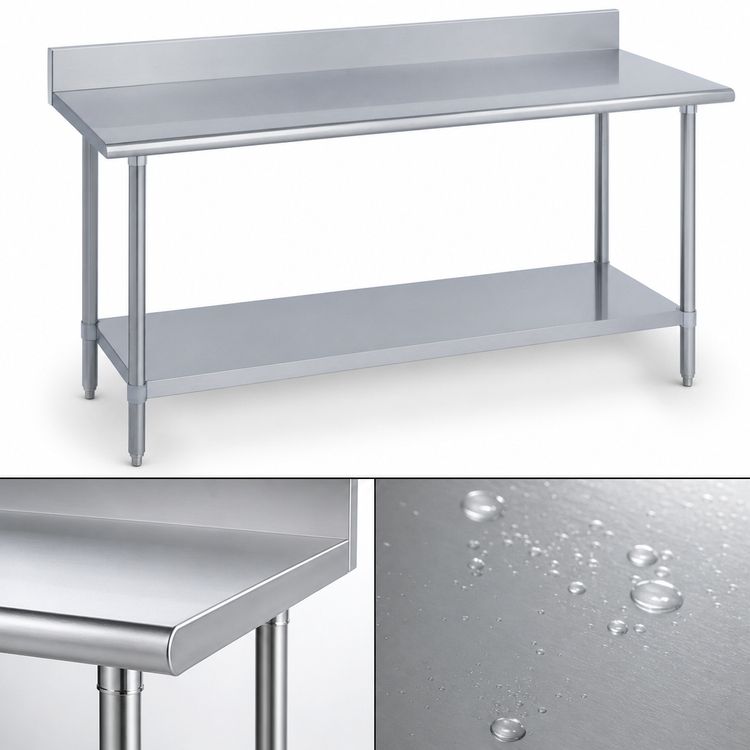 Product image #3 for Duke Deluxe 72 x 24-Inch 16-Gauge Stainless Steel Work Table with 5-Inch Riser and Galvanized Undershelf