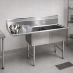 Thumbnail image #3 for BK Resources BKS-2-1620-12-18LS Two-Compartment Stainless Steel Sink, Left-Hand 18-Inch Drainboard, 16 x 20 x 12-Inch Compartments