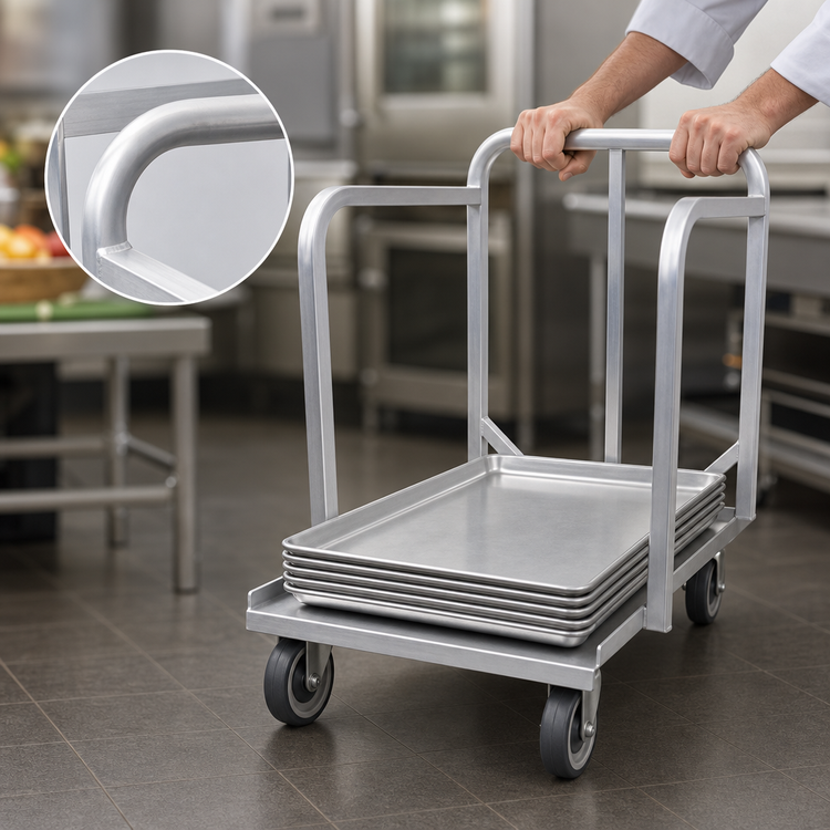 Product image #3 for John Boos Single-Stack Aluminum Bun Pan Truck/Dolly with Push Handle and 5-Inch Swivel Casters