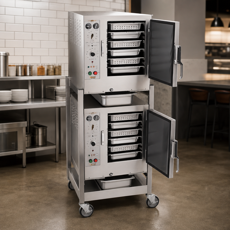 Product image #3 for AccuTemp Steam'N'Hold 2-Cavity Connectionless Electric Vacuum Steamer with Stand and Casters, 12 Full-Size Pan Capacity