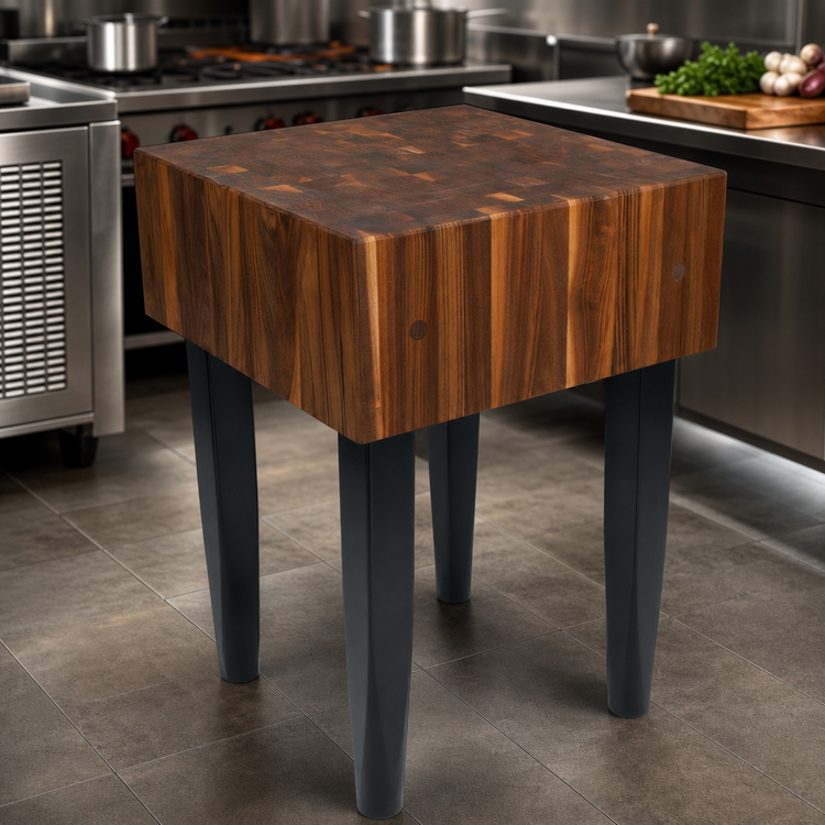 Product image #4 for Pro Chef 24" x 18" x 34" American Black Walnut End Grain Butcher Block Work Table with 10" Thick Top