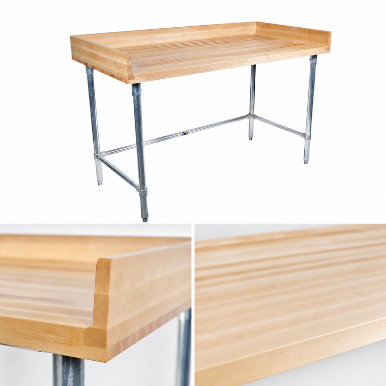 Product image #3 for BK Resources 48" x 36" Hard Maple Bakers' Table with Galvanized Open Base