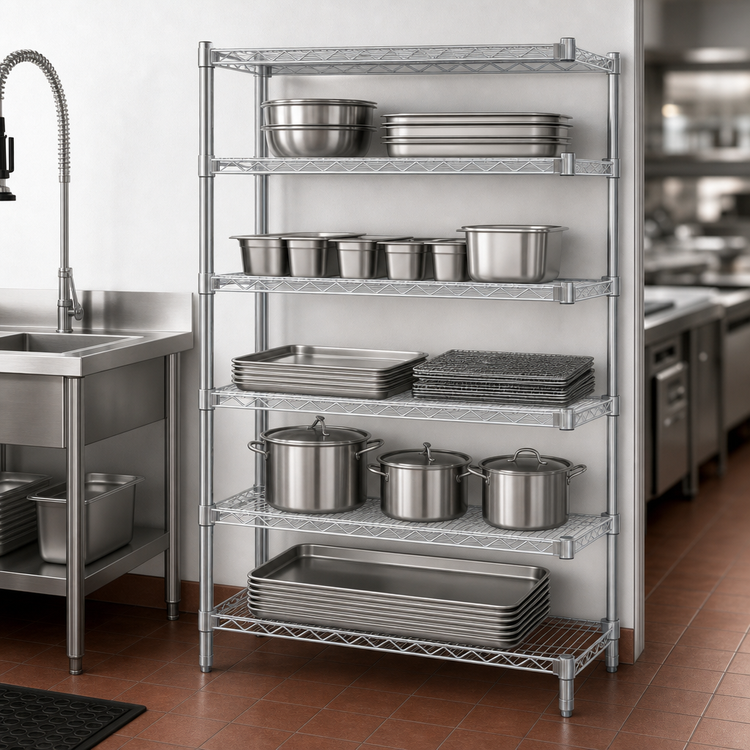 Product image #3 for Eagle Group 5-Tier Chrome-Plated Wire Add-On Shelving Unit, 42W x 18D x 74H