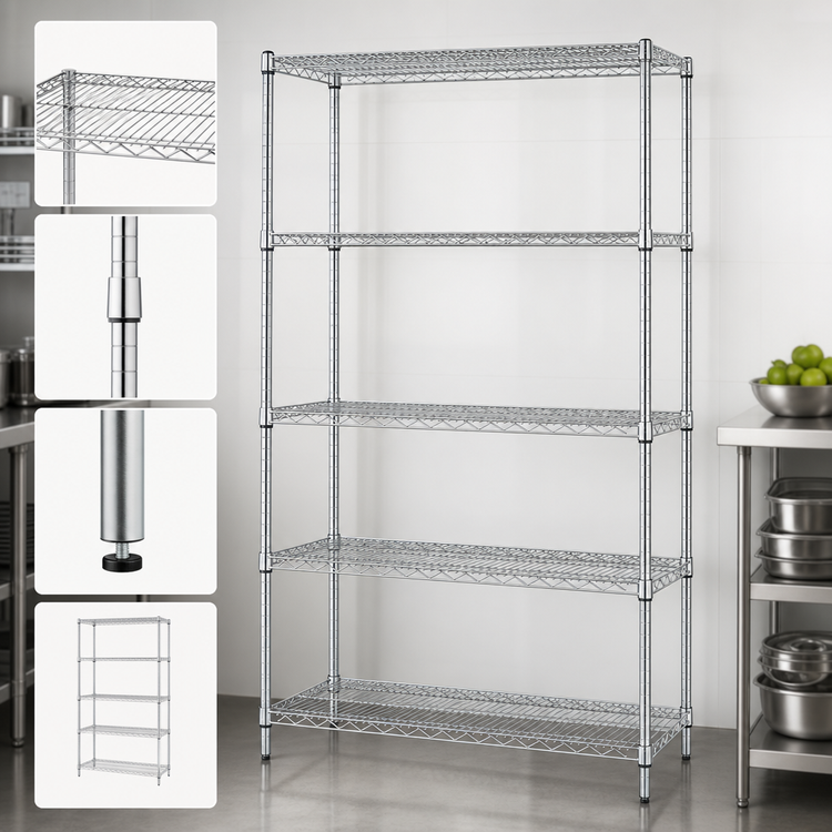 Product image #3 for Quantum 42 Inch x 18 Inch x 86 Inch 5-Shelf Stainless Steel Wire Shelving Starter Kit