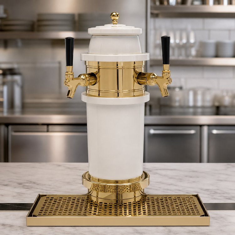 Product image #3 for Glastender Roman 2-Faucet Countertop Polished Brass Glycol-Cooled Draft Dispensing Tower
