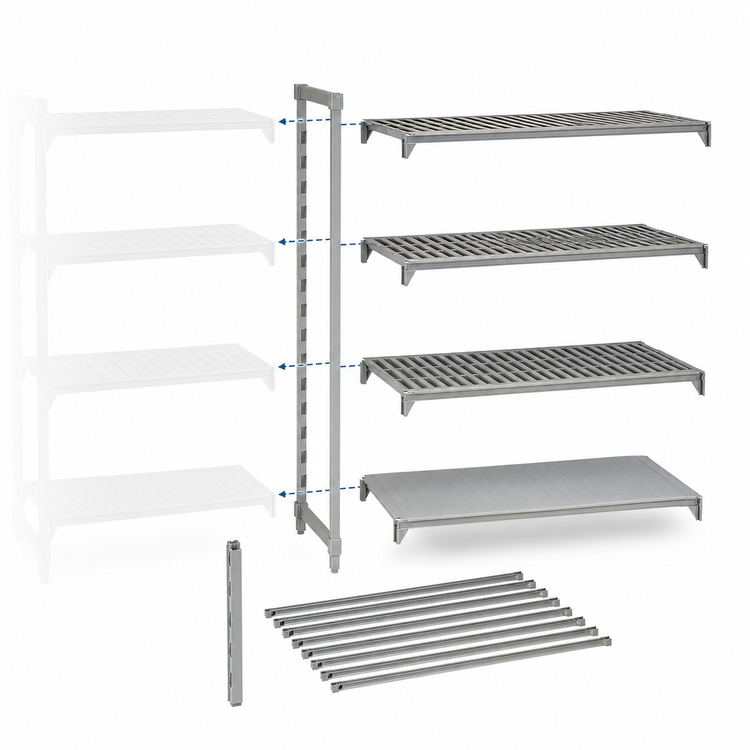 Product image #4 for Cambro Camshelving Premium 4-Tier Add-On Polymer Shelving Unit, 21 x 54 x 64 Inches, Vented and Solid Shelves
