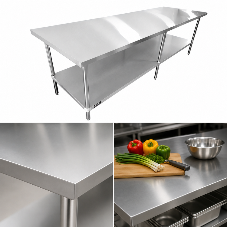Product image #3 for Sapphire 120-Inch x 36-Inch Stainless Steel Flat Top Work Table with Undershelf