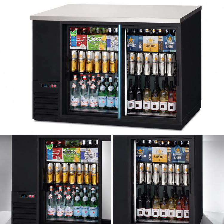 Product image #3 for Everest Refrigeration 49-Inch Two-Section Back Bar Refrigerator with Glass Sliding Doors, 13 Cu. Ft.