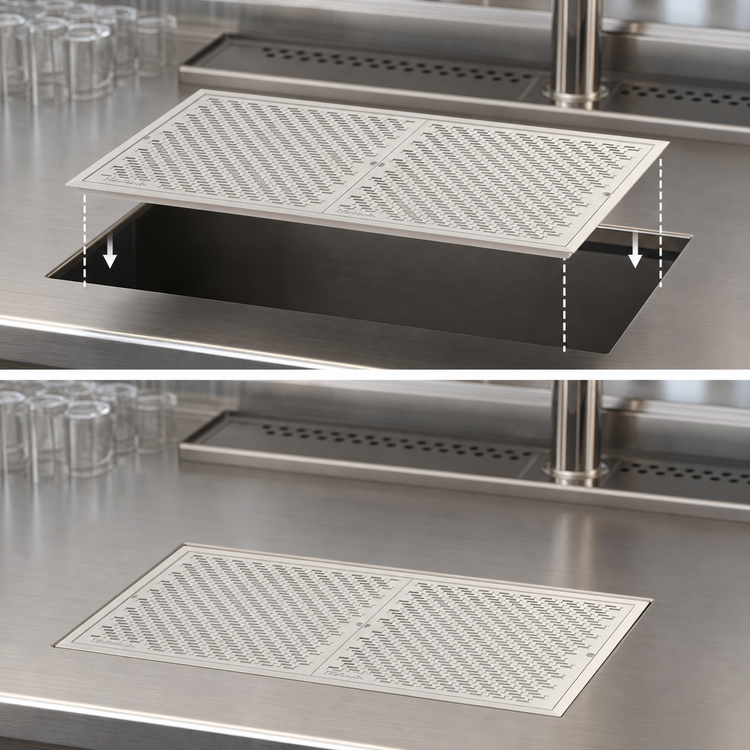 Product image #3 for Perlick Drop-In Stainless Steel Drip Tray Trough for Service Stations, 36 x 18 Inches