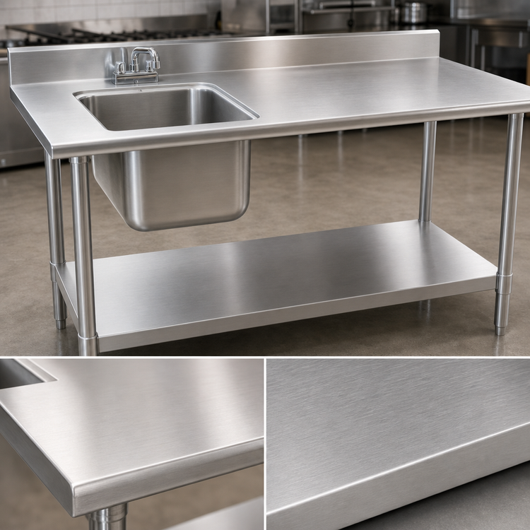 Product image #3 for Eagle Group Deluxe 96-Inch 304 Stainless Steel Work Table with Left-Side Sink, Backsplash, and Undershelf