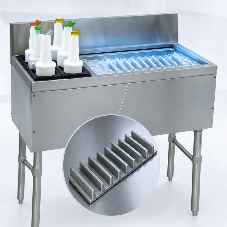 Product image #3 for Advance Tabco Prestige 36-Inch Stainless Steel Underbar Ice Chest with 10-Circuit Cold Plate and Bottle Storage Rack