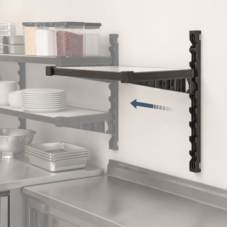 Product image #3 for Cambro Camshelving Elevation Wall-Mounted Solid Add-On Shelf Kit, 18 x 36 Inches, Brushed Graphite