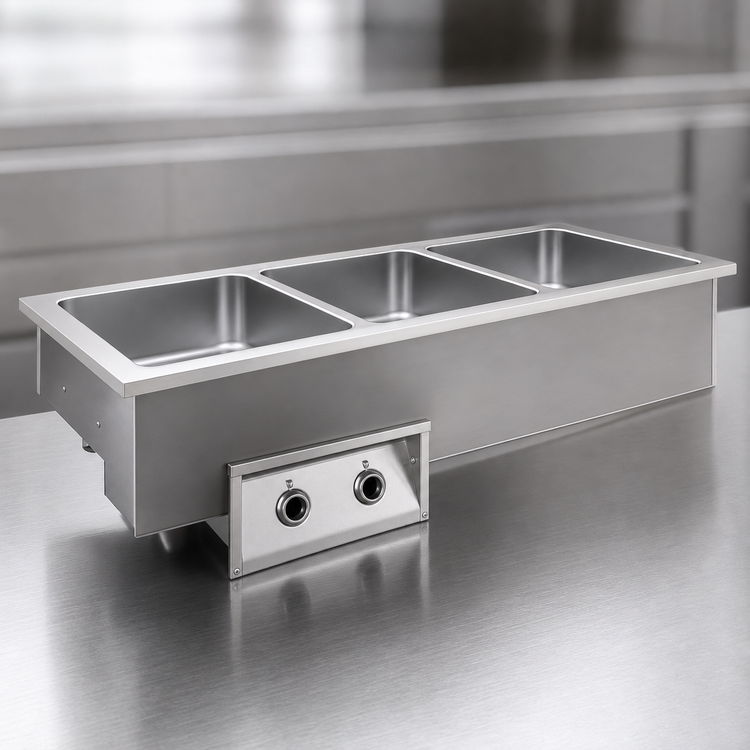 Product image #3 for Randell 3-Pan Drop-In Electric Wet-Operation Hot Food Well with Drains and Manifold