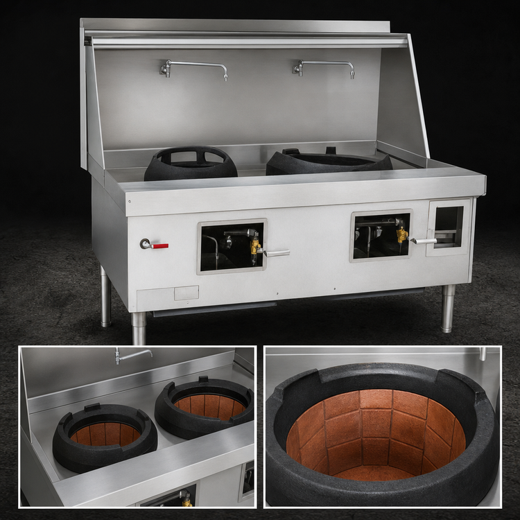 Product image #3 for MasterRange Two-Chamber Gas Wok Range with Stainless Steel Sides and Swing Faucets