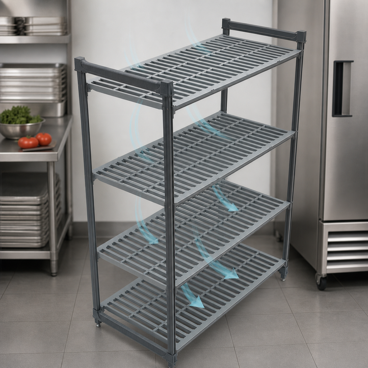Product image #3 for Cambro Camshelving Basics Plus 4-Shelf Stationary Starter Unit, Vented Shelving, 21" x 36" x 72", Brushed Graphite