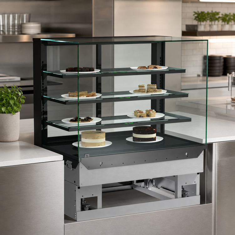Product image #3 for Reveal® 35-3/4-Inch Wide Non-Refrigerated Slide-In Service Counter Case with 3 Adjustable Glass Shelves