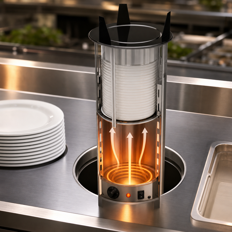 Product image #3 for Atlas Metal PDH-12 Heated Drop-In Shielded Plate Dispenser, 12-Inch Round Plate Capacity