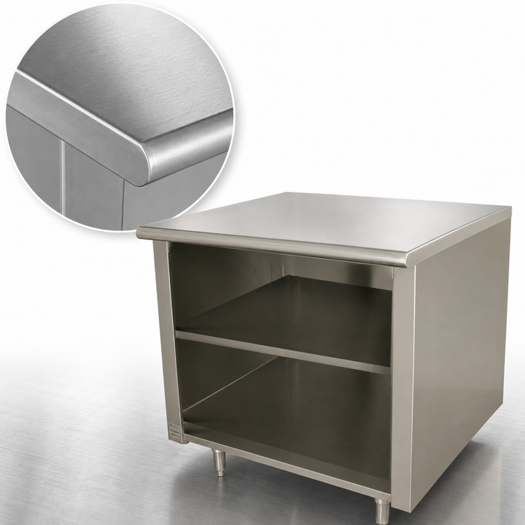 Product image #3 for Advance Tabco Special Value 72-Inch x 30-Inch Flat Top Open Front Cabinet Base Stainless Steel Work Table with Mid-Shelf
