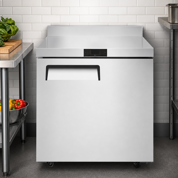 Product image #4 for Atosa 27-1/2" One-Section Worktop Refrigerator with Backsplash, Solid Door, 7.2 Cu. Ft.