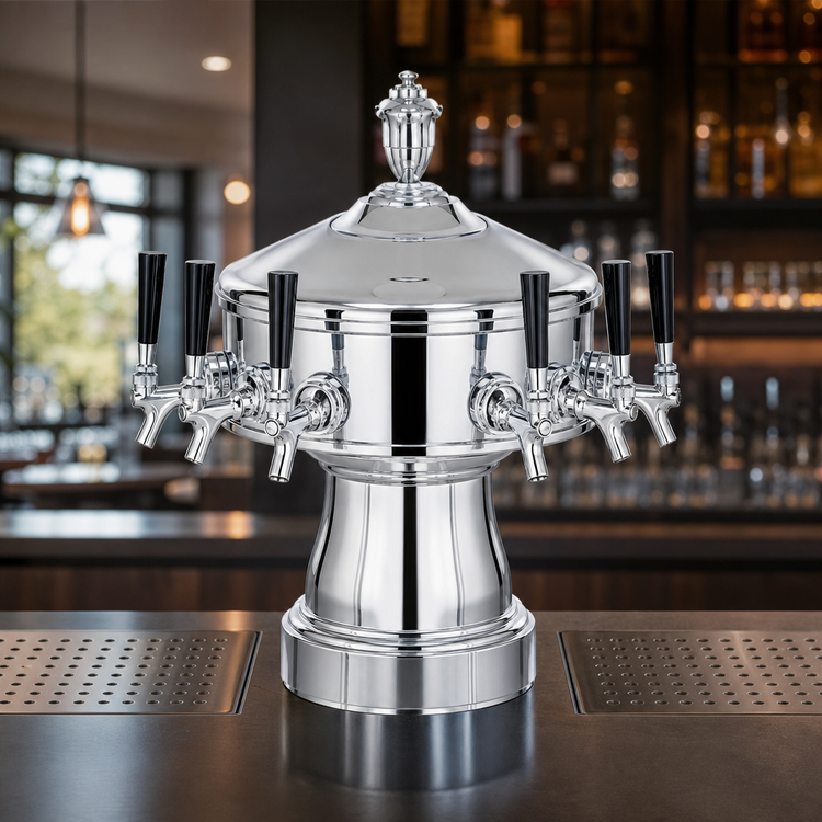 Product image #3 for Perlick Gambrinus Countertop Double-Sided Glycol-Cooled Draft Beer Tower, 3 Faucets Per Side, Tarnish-Free Brass