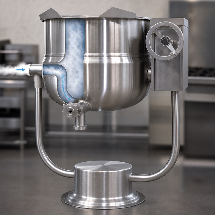 Product image #3 for Crown DPT-20 20 Gallon Direct Steam 2/3 Jacket Tilting Kettle with Pedestal Base