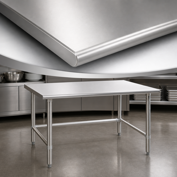 Product image #3 for Eagle Deluxe Series 16 Gauge Stainless Steel Flat-Top Work Table with Open Tubular Base, 144 x 36 Inches