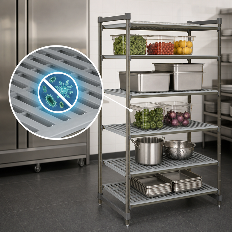 Product image #3 for Cambro Camshelving Basics Plus 5-Tier Stationary Starter Unit, 21 Inches x 36 Inches x 84 Inches, Vented, Brushed Graphite