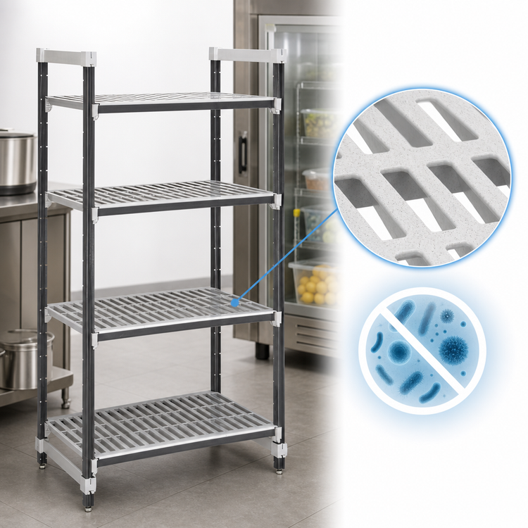 Product image #3 for Cambro Camshelving Elements XTRA 4-Shelf Stationary Starter Polymer Shelving Unit, 24 x 21 x 84 Inches, Vented, Speckled Gray