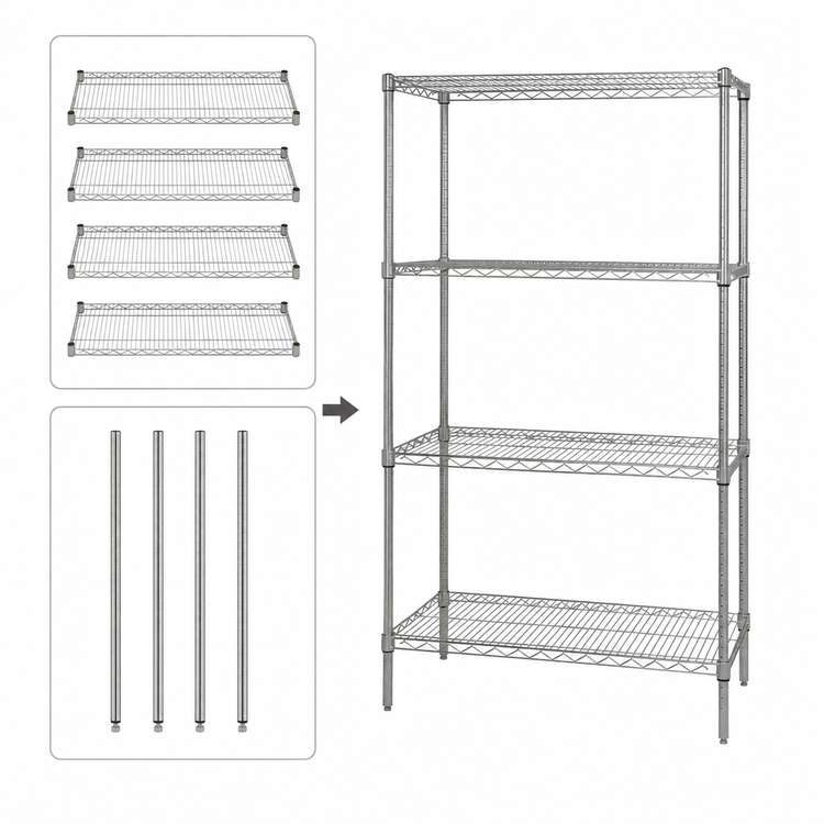 Product image #3 for Quantum 30 x 14 x 74 Inch 4-Shelf 304 Stainless Steel Stationary Wire Shelving Starter Kit