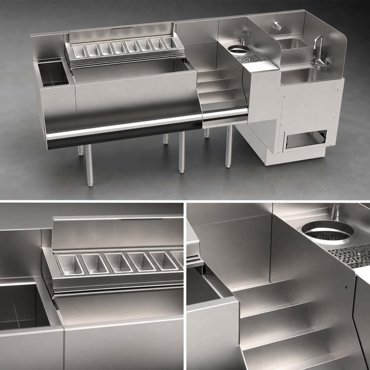 Product image #3 for Krowne Taffer Command Station 76-Inch Underbar Bar Ice Bin with Hybrid Sink and Speedrail