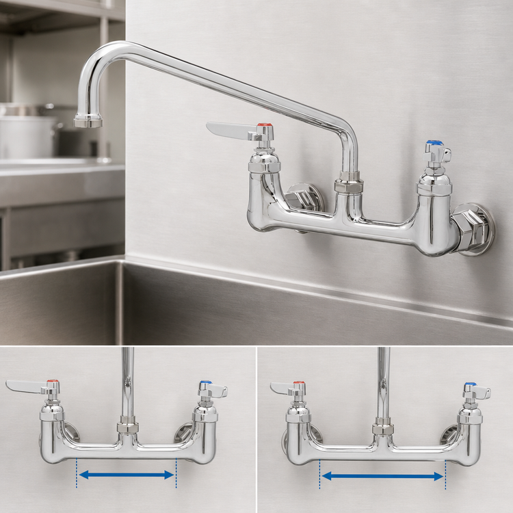 Product image #3 for T&S Brass Double Pantry Wall-Mount Mixing Faucet with 18-Inch Swivel Nozzle, 8-Inch Centers