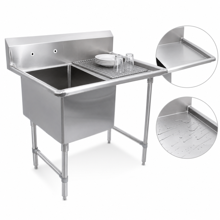 Product image #3 for John Boos B Series 1-Compartment Freestanding Sink with Right Drainboard, 16-Gauge Stainless Steel, 10-Inch Backsplash