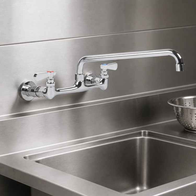Product image #3 for Steel Works Stainless Commercial Wall-Mount Faucet with 8-Inch Centers and 8-Inch Swing Spout