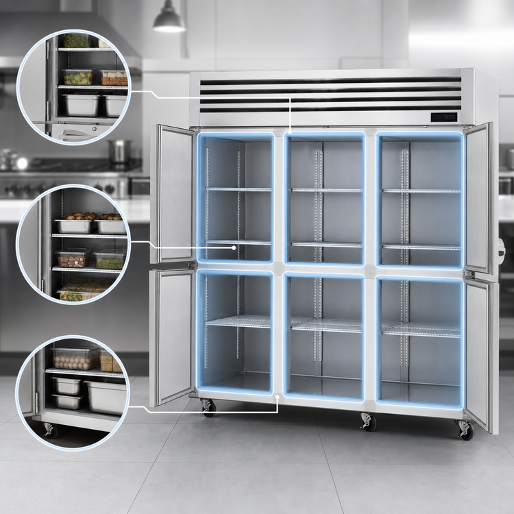 Product image #3 for Turbo Air PRO Series 3-Section Reach-In Heated Holding Cabinet with 6 Self-Closing Solid Half Doors, 73.9 Cu. Ft., Stainless Steel
