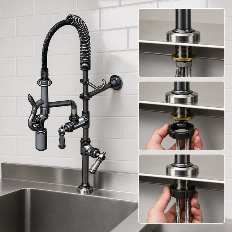 Product image #3 for T&S MPY-2DCN-08-CR EasyInstall Single-Hole Deck-Mount Pre-Rinse Unit — 8 Inch Swing Nozzle, 24 Inch Spring Hose, 0.65 GPM