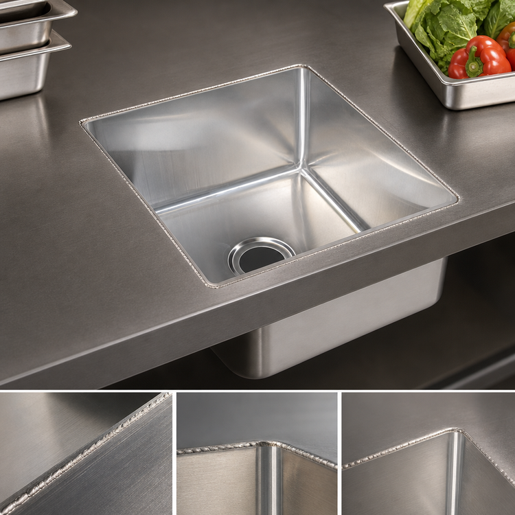 Product image #3 for John Boos Weld-In Undermount 1-Compartment Sink, 10 x 14 x 10 Inches, 14-Gauge Type 300 Stainless Steel