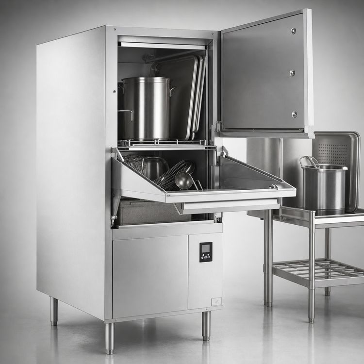 Product image #3 for Hobart Warewash High Temperature Pot, Pan & Utensil Washer, Front Loading Split Door, 10 Sheet Pan Capacity, 480V