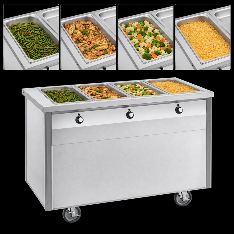 Product image #3 for Randell Mobile Electric Hot Food Table with 4 Sealed Wells and Enclosed Base, 60 x 30 Inches