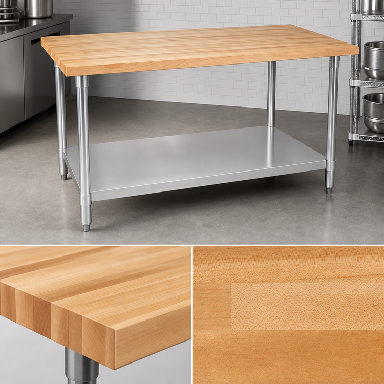 Product image #3 for John Boos JNS11 Northern Hard Rock Maple Wood Top Work Table with Adjustable Undershelf, 72 x 30 x 35 Inches