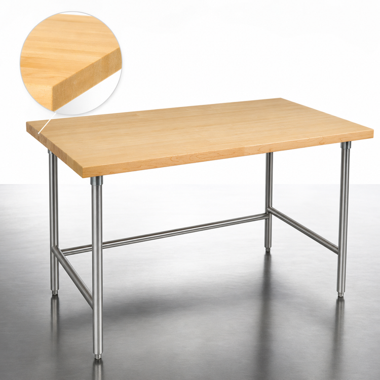 Product image #4 for Advance Tabco 96" x 36" Laminated Hard Maple Top Work Table with Stainless Steel Open Base