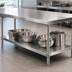 Thumbnail image #3 for John Boos LS13TCA 108"W x 30"D Stainless Steel Undershelf for TC/GMT Work Tables, 18-Gauge, Satin Finish