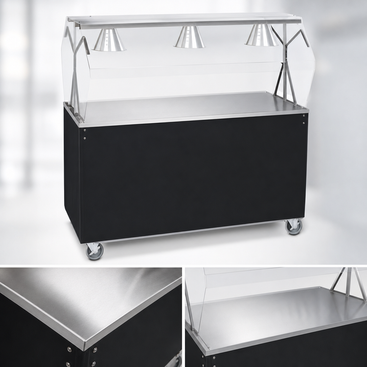 Product image #3 for Vollrath 2-Series Affordable Portable 46-Inch Cafeteria Utility Station with Breath Guard, Solid Stainless Steel Top, and Black Vinyl-Clad Base