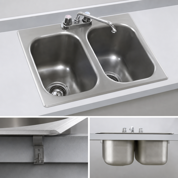Product image #3 for Eagle Group Self-Rimming Two-Compartment Drop-In Sink with Faucet and Basket Drains