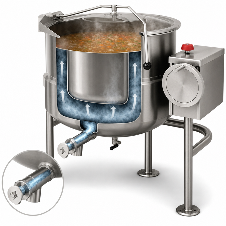 Product image #3 for Cleveland Range KDL40T 40-Gallon Direct Steam Tilting Kettle with Open Tri-Leg Base