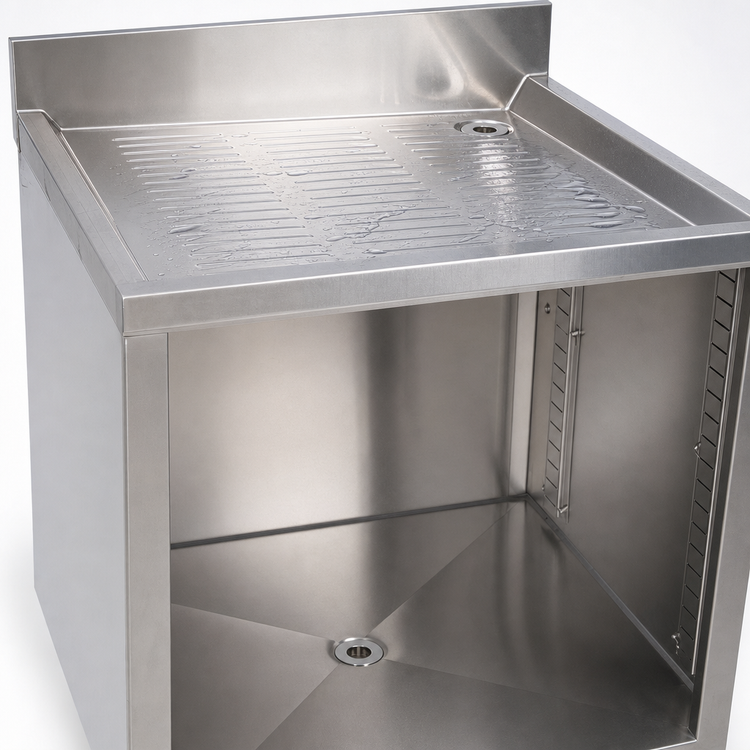 Product image #4 for BK Resources 24 Inch Underbar Glass Rack Unit with Drainboard Top and Open Front Base