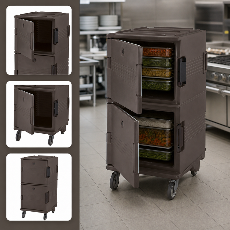 Product image #4 for Cambro Ultra Camcart Double-Compartment Front-Loading Insulated Food Pan Cart, 16 Full-Size Pan Capacity, Granite Sand